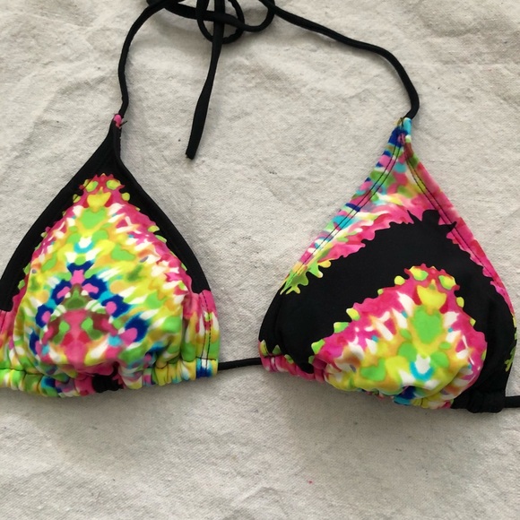 Black with neon tie dye triangle top string bikini - Picture 2 of 7